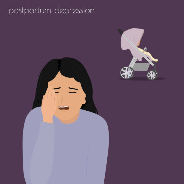 istock Postpartum depression. woman crying. Young mother needs psychological help. Mood disorder. Vector illustration 2190661100