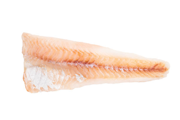 istock Raw pollock white fish fillet isolated on white background. top view 2190667043