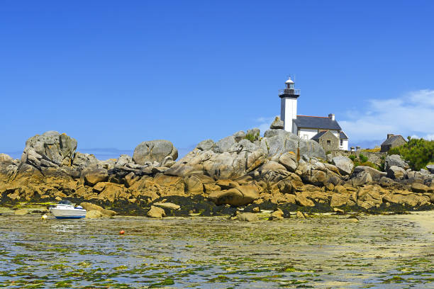 The Pontusval lighthouse is one of the 14 lighthouses in Finistère classified as a Historic Monument, Brittany, France