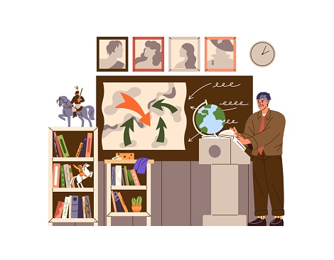 History Lesson Image History Teacher Explains Class Course At Tribune At Lesson Man Teaches ...