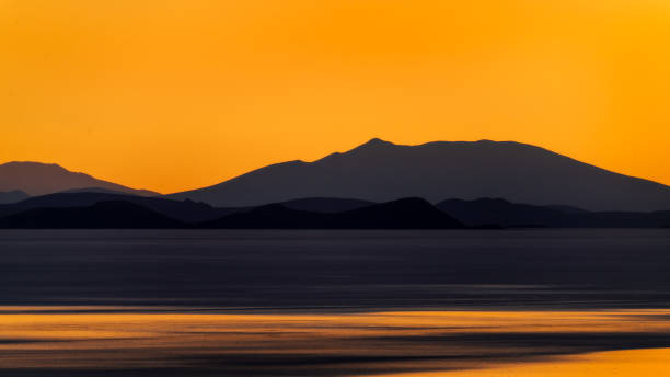 Orange Sunset over Uyuni Salt Lake Bolivia