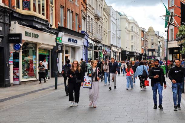 People visit famous Grafton Street in downtown Dublin, Ireland.