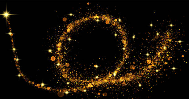 istock Vector image with a wave of gold shimmering confetti and stardust. The background is decorated with magical gold sparkles on a dark background, creating an effect of luxury and festive glow. 2190703733