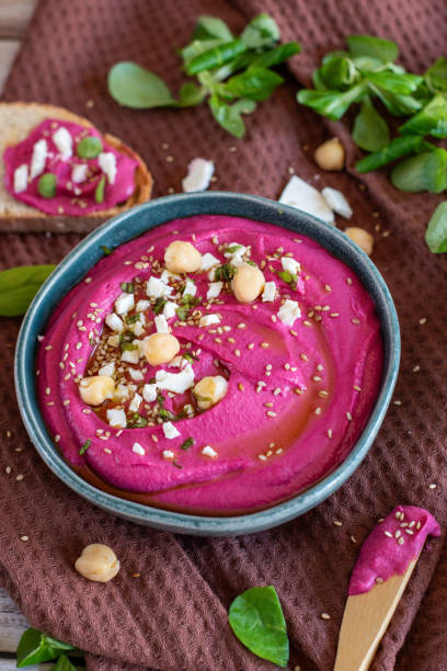 istock pink beet hummus. homemade recipe 2190705276