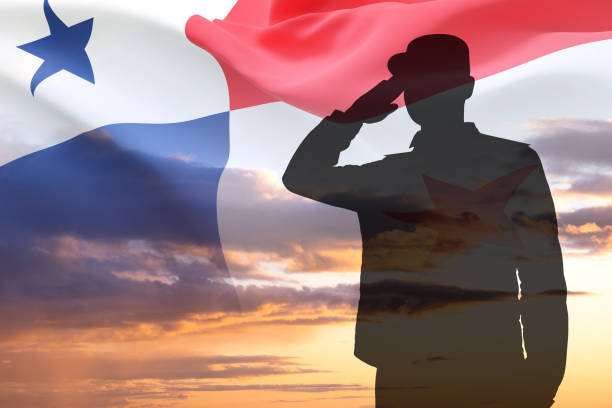 istock Silhouette of soldier with Panama flag 2190707340