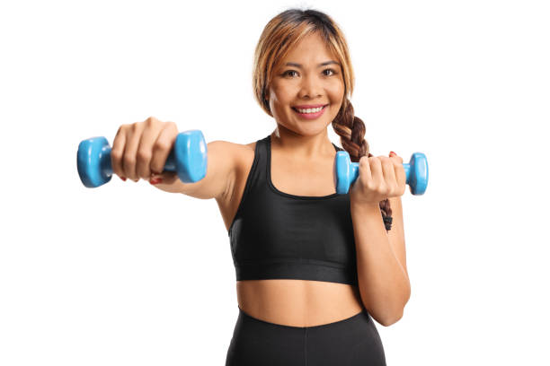 istock Asian woman exercising with dumbbells 2190710521