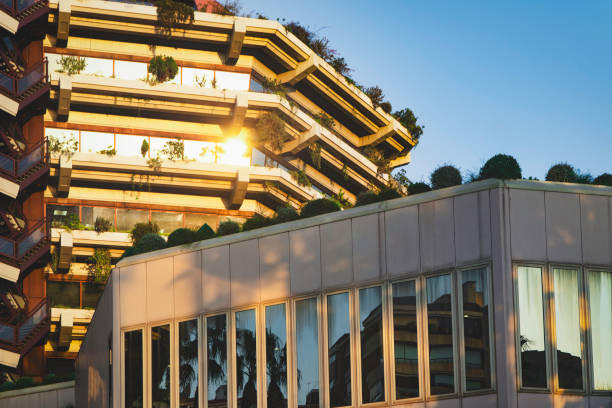 Sustainable Architecture.Building with vertical garden  and green roof