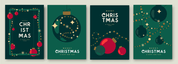 Set of Merry Christmas and Happy New Year greeting cards, covers or posters with holiday attributes. Christmas background. Flat design. Vector illustration