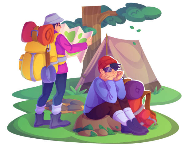 istock Hiker tourist in travel adventure with camp tent 2190712355