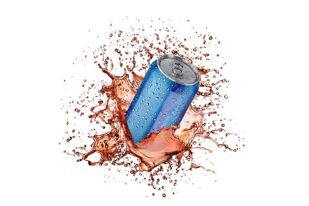 istock Blank blue aluminum 330 ml soda can with drops splash mockup 2190713037