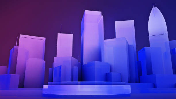 Glass skyscrapers rising from a glowing circular platform create a mesmerizing futuristic cityscape