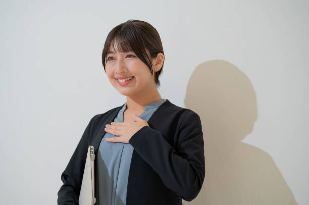 istock Japan woman guiding on white background 2190714944