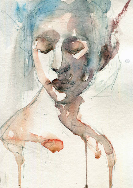 istock Watercolor portrait woman with closed eyes 2190716816