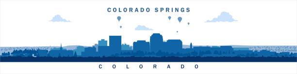 Colorado Springs city silhuette vector illustration on white background, USA Colorado Springs city skyline vector silhouette on white background, travel and tourism sembol buildings. colorado springs city stock illustrations