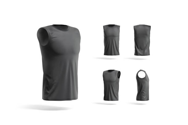 istock Blank black sleeveless shirt mockup, different views 2190722215