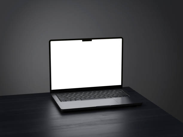 istock Realistic macbook mockup. Blank white screen laptop mockup template 2190723052