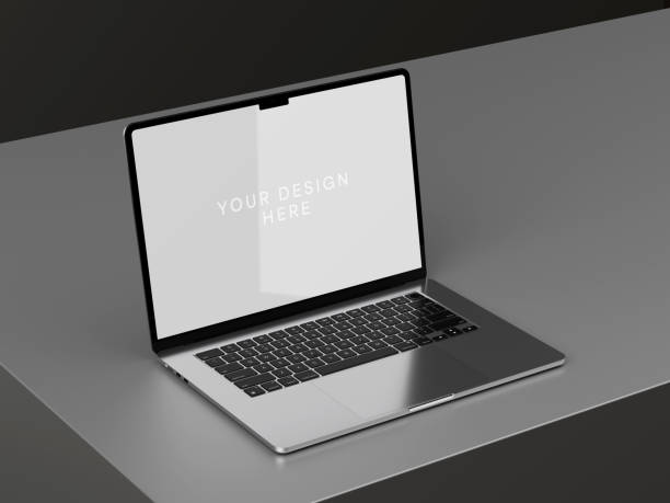 istock Realistic macbook mockup. Blank white screen laptop mockup template 2190723073