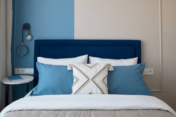 istock Explore a Stylish and Modern Bedroom Interior Featuring Blue Accents and Cozy, Inviting Decor 2190726245