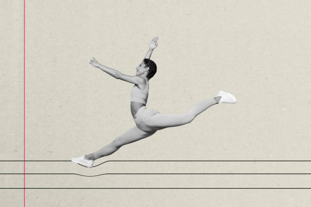 istock Poster banner collage of lady gymnast doing acrobatics dancing over notepad notes background 2190732224
