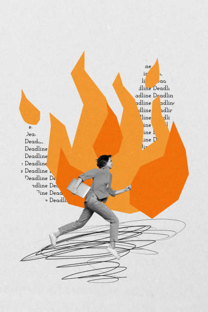 istock Vertical collage picture illustration deadline woman run work problems gadget laptop hold burn fire sketch draw doodle white background 2190733889