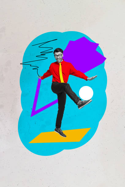 istock Retro abstract creative artwork template collage of funny happy worker dancing having fun isolated painting background 2190734590