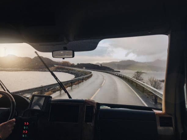 istock Driving a bus in Norway under the rain 2190734618