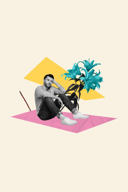 istock Vertical composite creative collage photo of disappointed guy sit on date with flowers wait for girlfriend isolated on painted background 2190734622
