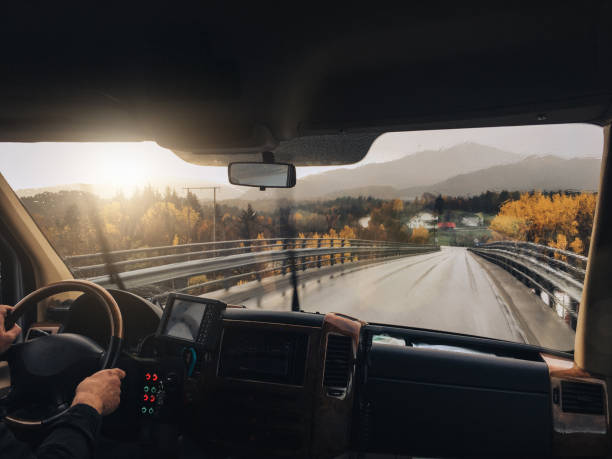 Driving a bus in Norway under the rain