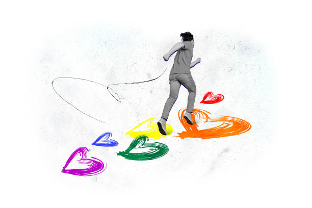 istock Creative collage picture illustration black white filter young man run fast freedom heart lgbtq friendly equality doodle white background 2190735829