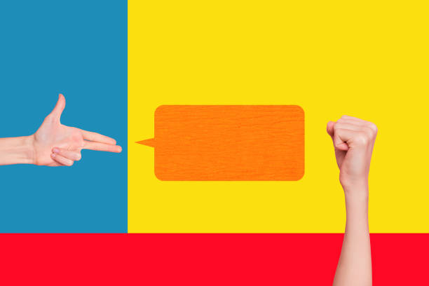 Creative collage picture illustration two human hands play paper rock scissors game attack battle communication unusual banner.
