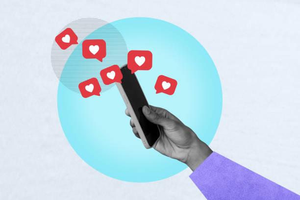 istock Creative collage picture illustration black white filter hand hold scrolling social media news post like reaction sketch white background 2190737548