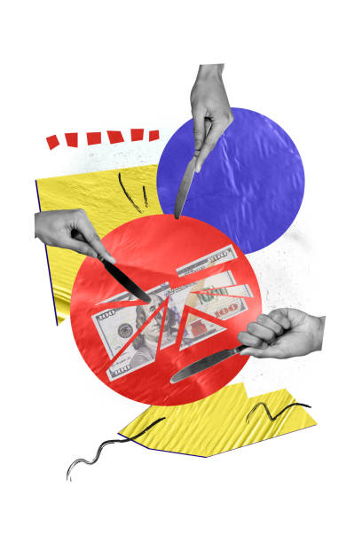 istock Creative vertical collage picture greedy people dividing money banknote dollar not enough budget knife hungry white background 2190737639