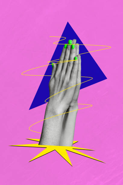 istock Vertical collage creative poster black white filter two arms clap high five pray gesture partnership neon poster unusual pink background 2190738197