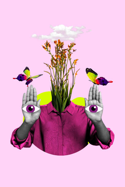 istock Collage image artwork of unusual weird guy with strange growing grass plant instead face and eyes on arms 2190738268