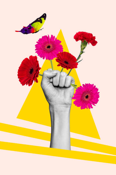 istock Creative collage vertical picture human arm holding bunch flowers summertime spring nature beauty flying butterfly harmony 2190738300