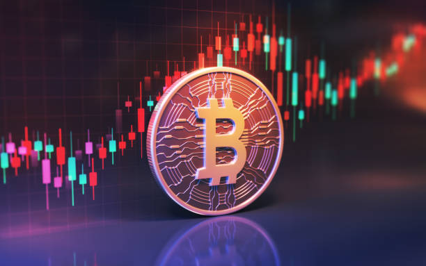 istock Metal Shiny Bitcoin Symbol on Financial Chart Background 2190747025