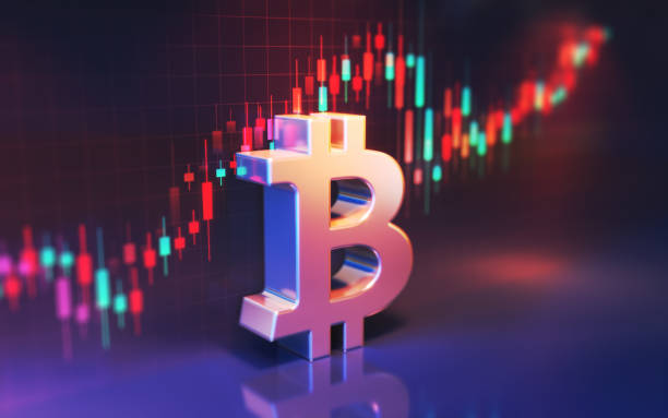 istock Metal Shiny Bitcoin Symbol on Financial Chart Background 2190747037