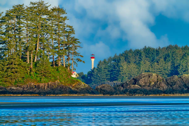 Lighthouse and shoreline off Pacific Rim National Park on Vancouver Island, British Columbia