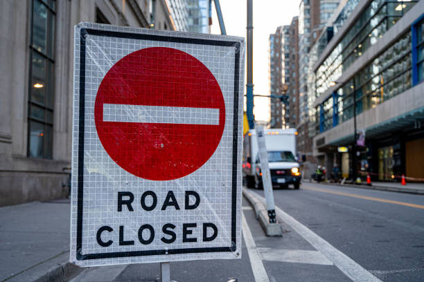 istock Road Closed sign on the street. 2190766869