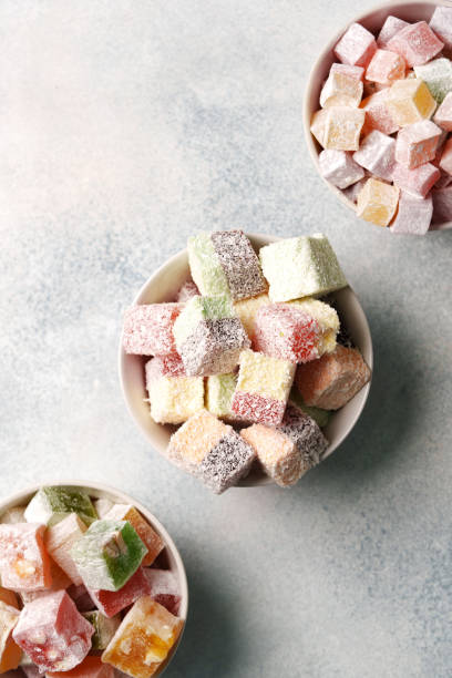 istock Colorful turkish delight displayed in bowls on a light surface perfect for festive gatherings and sweet treats 2190773829