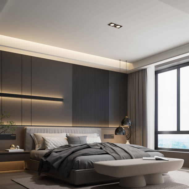 istock 3D render of Elegant Bedroom style, Modern Black Apartment Design 2190777094