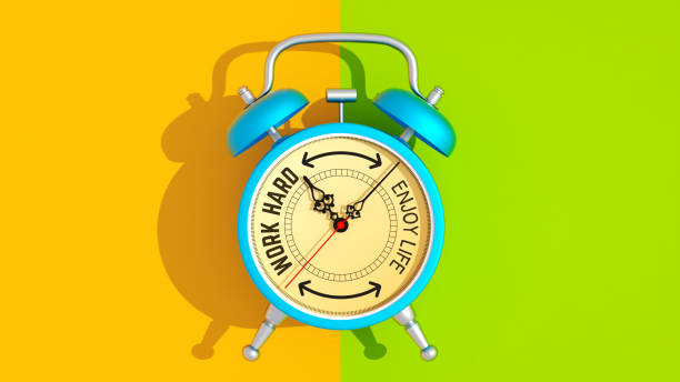 istock Work Hard or Enjoy Life: Balancing Career and Leisure Represented on a Clock Face – 3D Rendering 2190777820