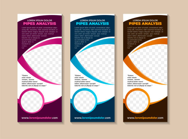 istock collection of abstract design roll up banner template with headline is pipes analysis. vertical layout with space for photo collage on white color background. 2190778689