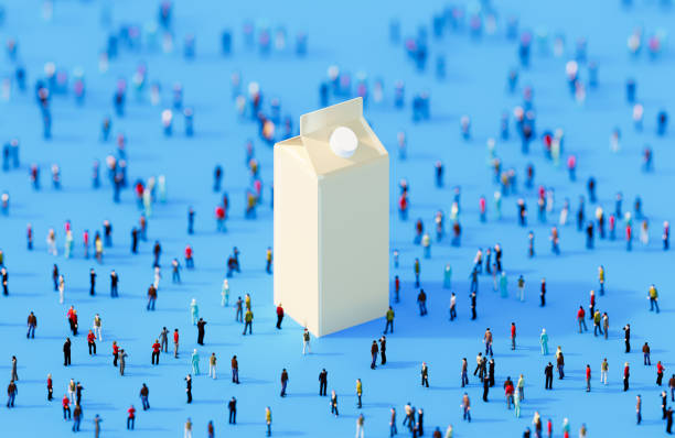 Door of fridge full of milk cartons. 3D illustration of the concept of dairy products, pasteurized milk and mistake of placing milk in the fridge door