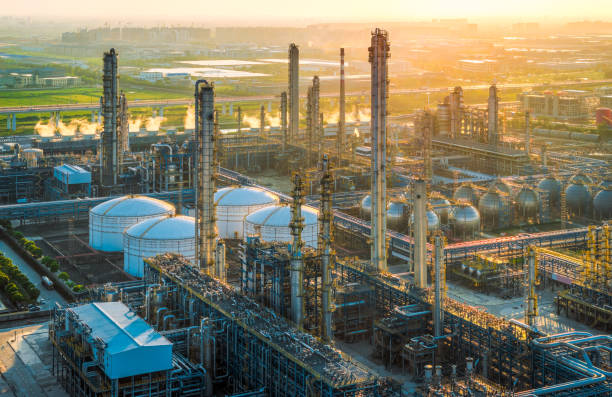 istock Refinery and chemical plant at sunset 2190789019