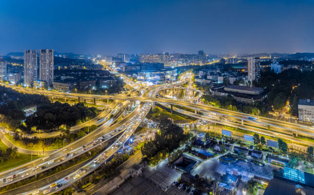 istock Complex viaduct and building night scene in Nanjing, China 2190789073