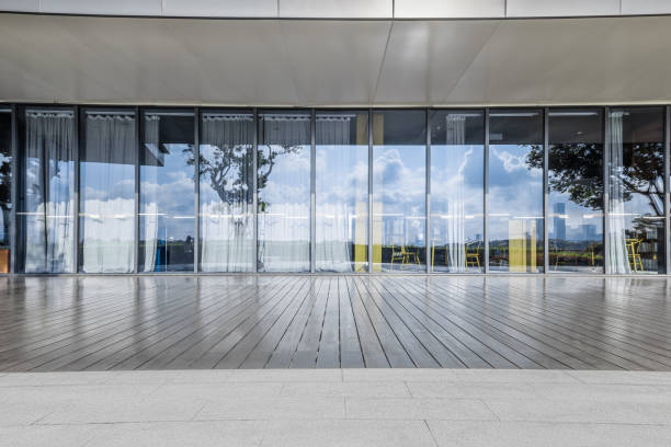 istock Empty wooden floor and modern building background 2190789253