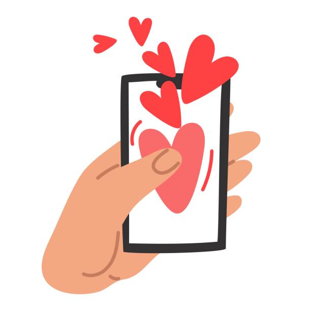 istock In hands, a phone with a heart, when pressed, the heart is sent to another person. Isolated vector illustration for Valentine's Day. The correspondence is in the hands of a man. A declaration of love 2190790785