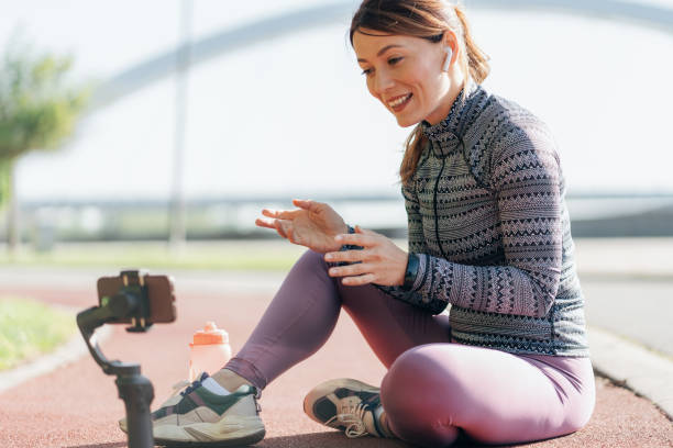 istock A female influencer recording sport vlog 2190792448