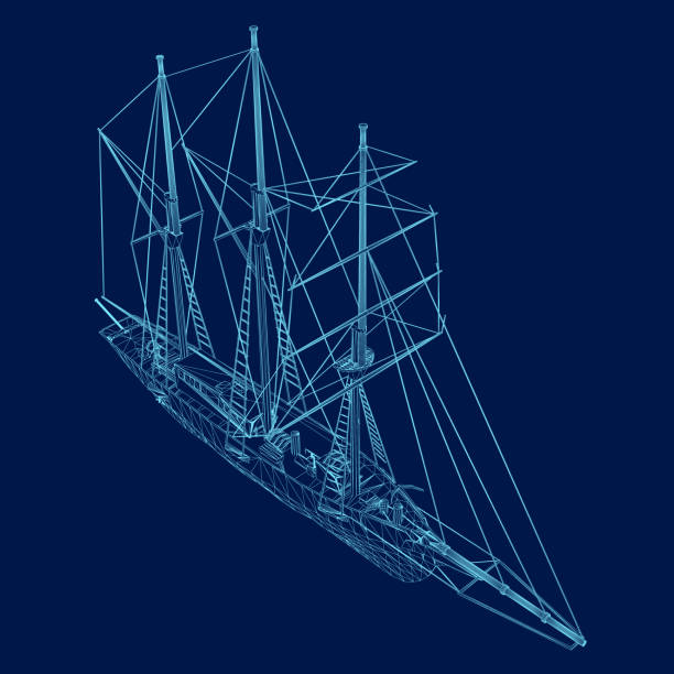 istock Sailing ship contour vintage vector illustration design, retro marine. Isometric view 2190795212